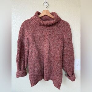 RD Style Dusty Rose Cable Turtleneck Sweater